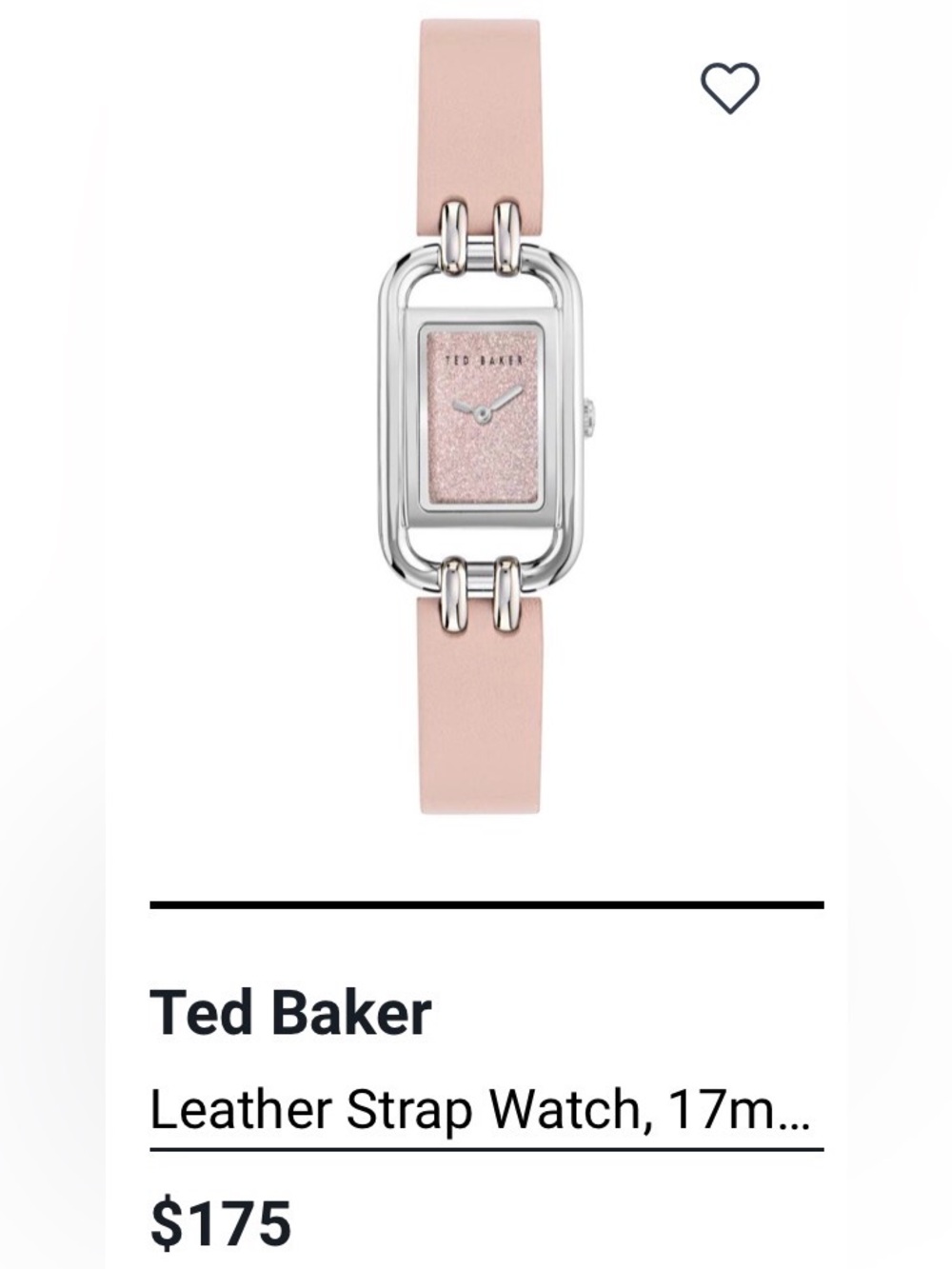 Ted Baker London Pink Glitter Dial Leather Strap Watch Rectangular Silver NWT
